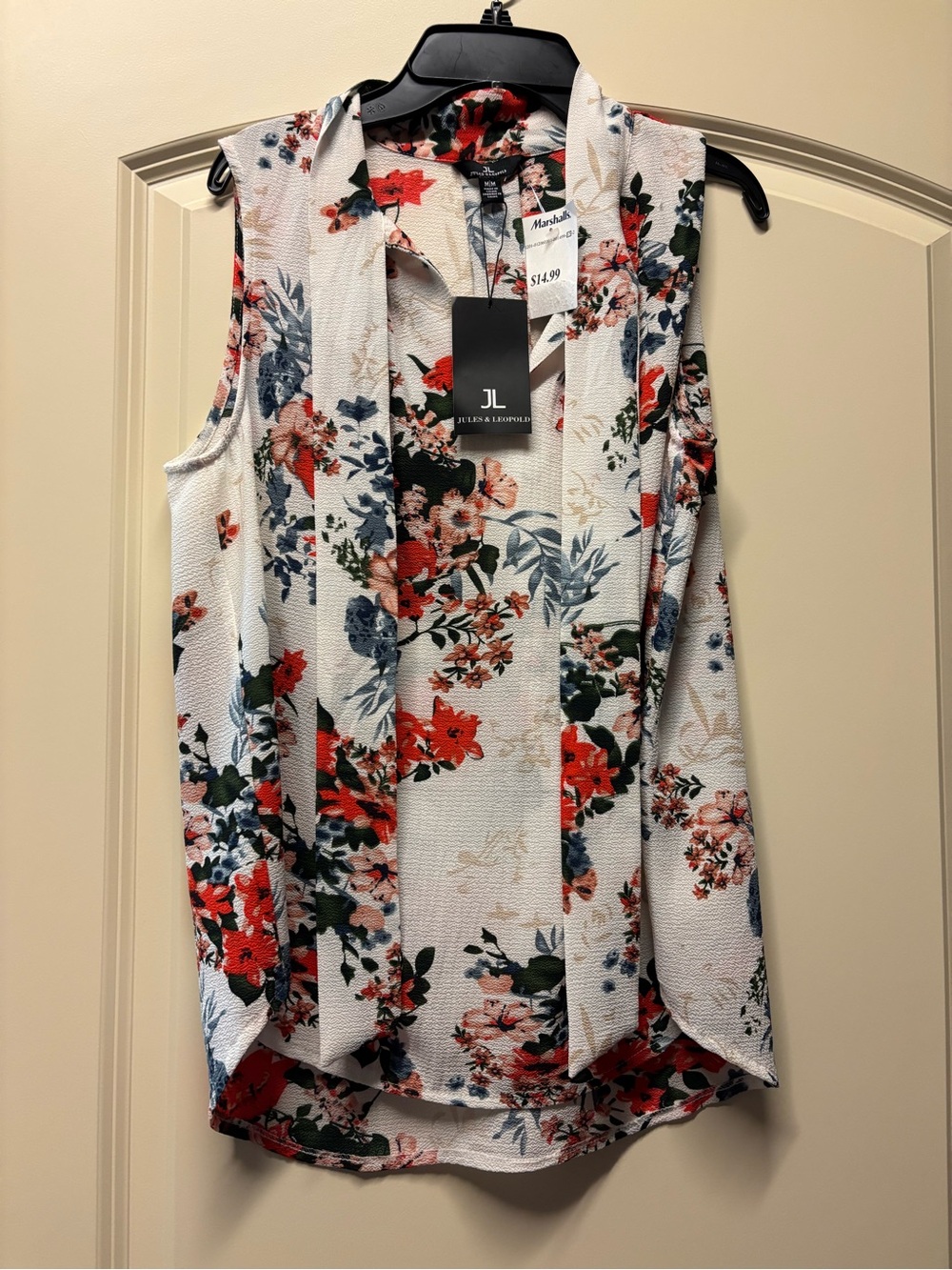 Jules & Leopold White Floral Tie-Neck Sleeveless Camisole M